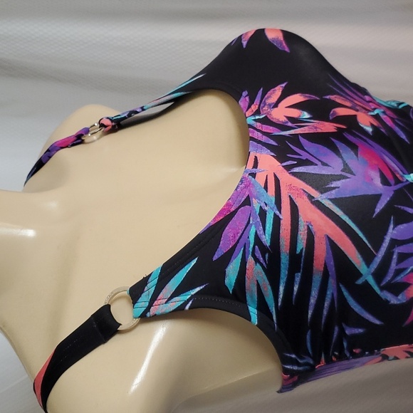 Calvin Klein Sorbet Ibiza Starburst One-Piece Swimsuit Black Purple Size 8 - Picture 3 of 9